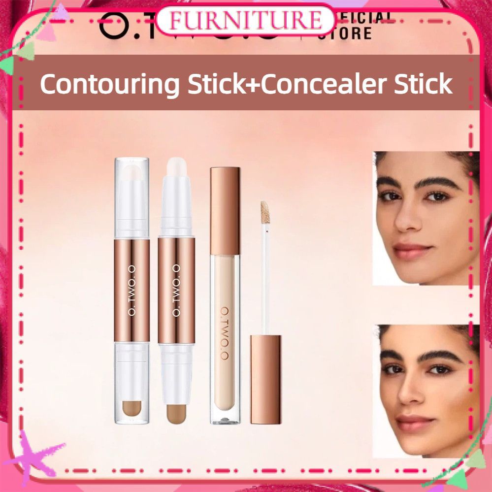 ♕ O.two.o ชุด 2 ชิ้น/1 เซ็ต คอนซีลเลอร์รองพื้น + สติ๊กคอนทัวร์ 3 มิติ 2 in 1 ไฮไลท์และคอนทัวร์ แต่งห