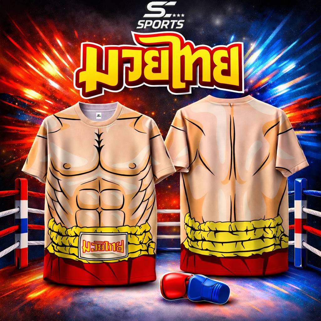 SC SPORTS เสื้อสงกรานต์ลายมวยไทย กางเกงแดง รุ่นกล้ามแน่นสายฮา ผ้าแห้งไว ใส่เล่นน้ำ เสื้อทีมสงกรานต์ 2026 สินค้า