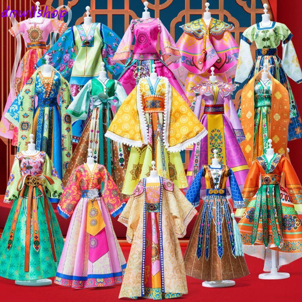 DNWLSHOP เสื้อผ้า Hanfu ของตุ๊กตา DIY, กระโปรงสวมชุดเจ้าหญิงของเล่น, ชุดน่ารัก Handcrafts Handmade ชุดตุ๊กตาวัสดุเด็กของขวัญ