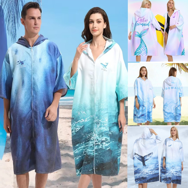 Quick-Drying Zippered เสื้อคลุมอาบน้ําผ้าเช็ดตัว Surf Poncho เปลี่ยน Robe พร้อมฮู้ดไมโครไฟเบอร์ Wetsuit เปลี่ยนผ้าเช็ดตัวซิปสําหรับ Bath Beach Surfing ผู้ชายผู้หญิง