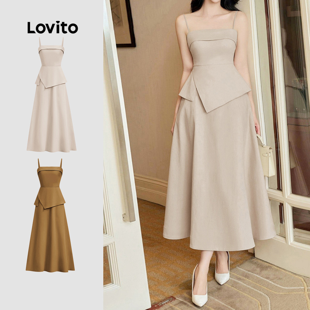 Lovito ชุดเดรสเรียบหรูสไตล์อสมมาตรสำหรับผู้หญิงในช่วงฤดูร้อน L128ED336