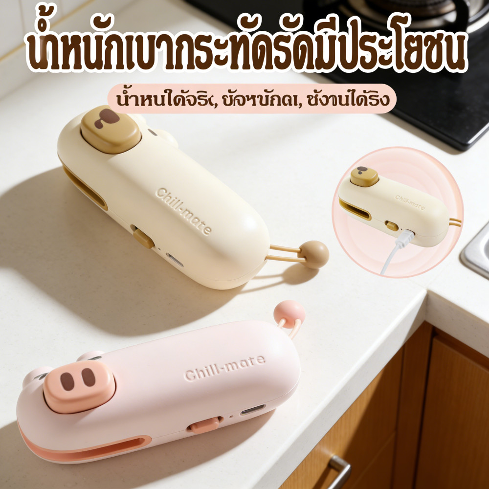 เครื่องซีลขนมขบเคี้ยว ขนาดเล็กบ้านมือ ติดแม่เหล็กตู้เย็น พกพาสะดวก ป้องกันอาหารเน่าเส ชาร์จไฟได้ ใช้งานง่าย กดถุงพลาสติก
