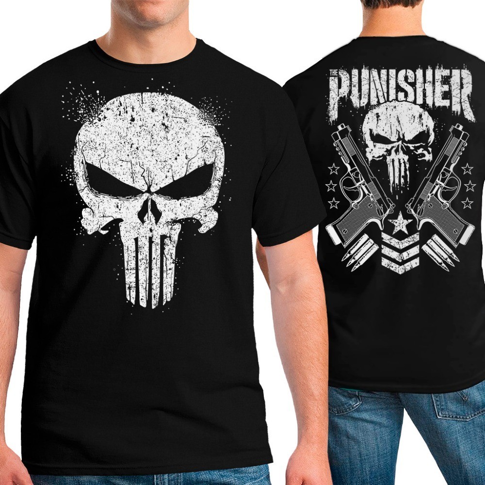 เสื้อยืดพิมพ์ลาย Punisher สไตล์ทหาร ทำจากผ้าฝ้าย คอกลม แขนสั้น ใส่ได้ทั้งชายและหญิง มีไซส์ S-5XL