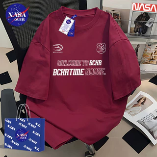 【จัดส่งจากกรุงเทพฯ】🔥NASA ยูนิเซ็กส์ oversize คอกลม แขนสั้น ลำลอง minimal ลายตัวอักษร สีผสม สามแถบ ฤดูร้อน เสื้อ YG599