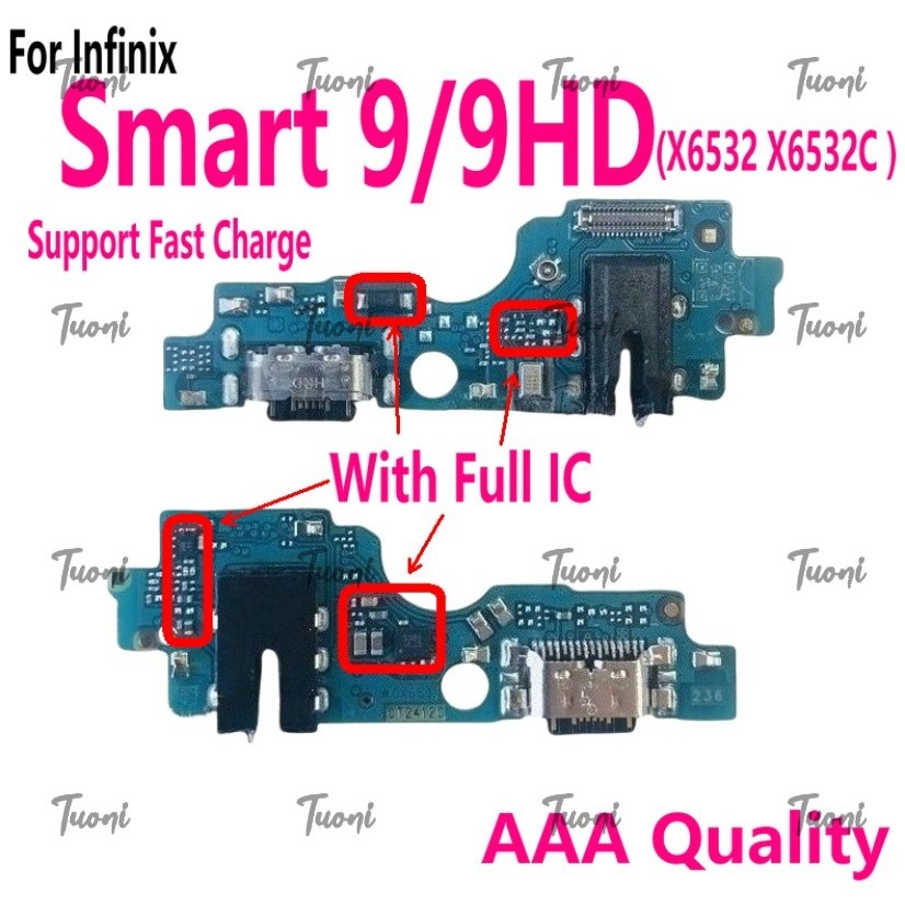 พร้อมบอร์ดชาร์จ IC USB สําหรับ Infinix Smart 9 HD X6532 X6532C USB Charger Jack Port Replacement