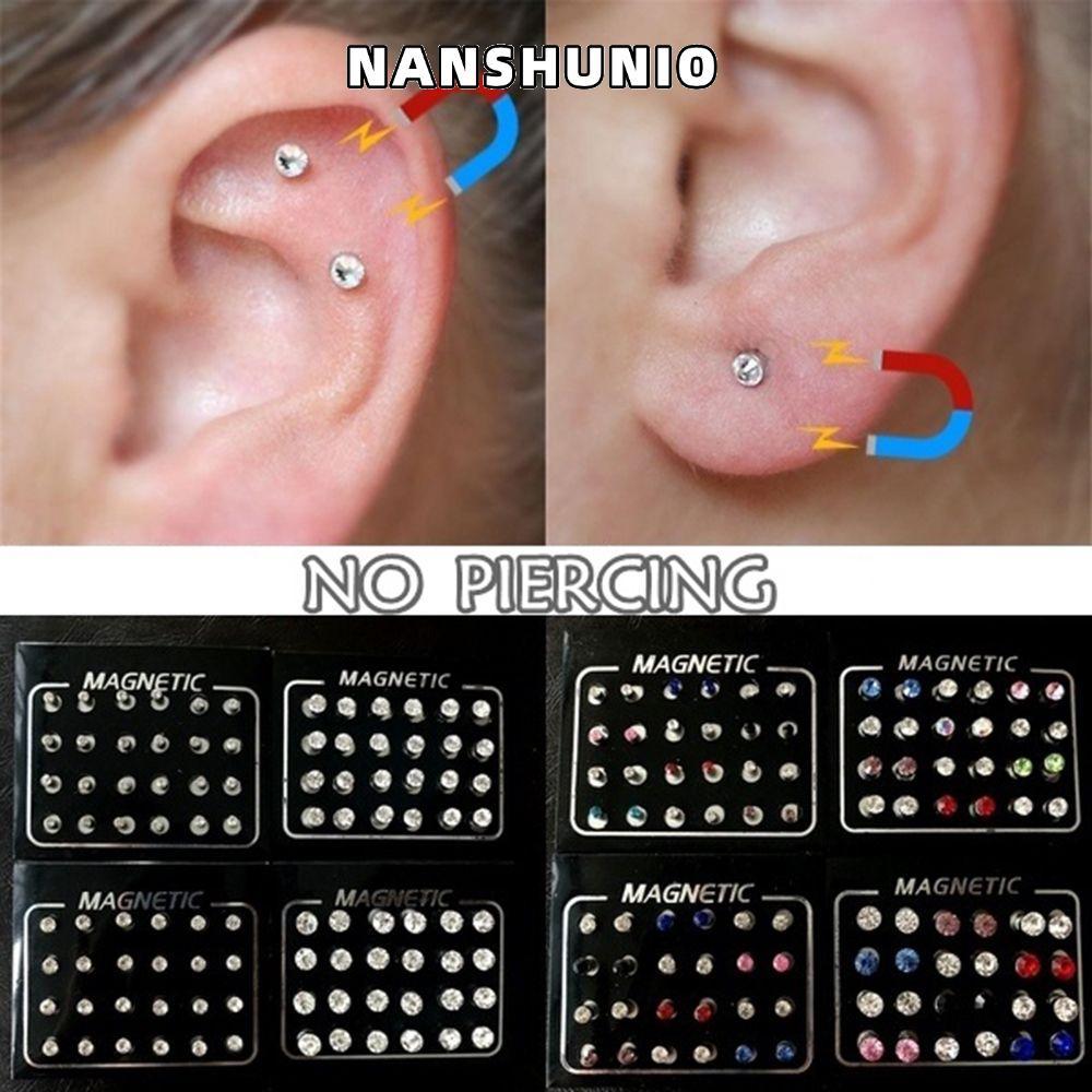 NANSUNIO ต่างหูแม่เหล็กทรงกลม ขนาด 3-7 มม., 12 ชิ้นในเซ็ต พกพาสะดวกสำหรับกระตุ้นจุดกดฝ่ามือ