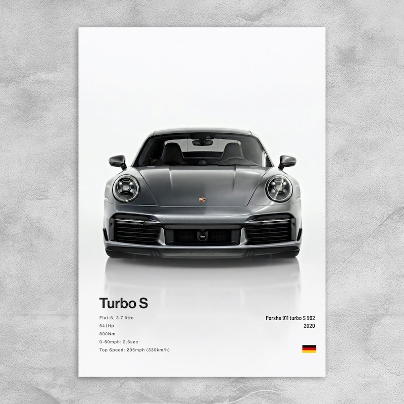 911 Turbo S 992 Wall Art โปสเตอร์สําหรับห้องนั่งเล่นที่ทันสมัยของขวัญตกแต่งบ้าน