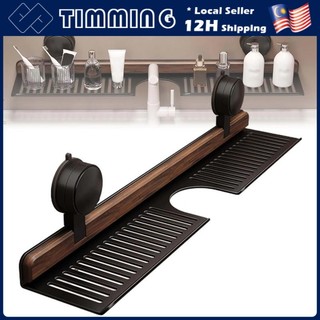 Walnut Suction Cup Bathroom Shelf No Drill Wall Mount Over Faucet Sink Rack Rustproof Tray Stand Heavy Duty Storage Rack