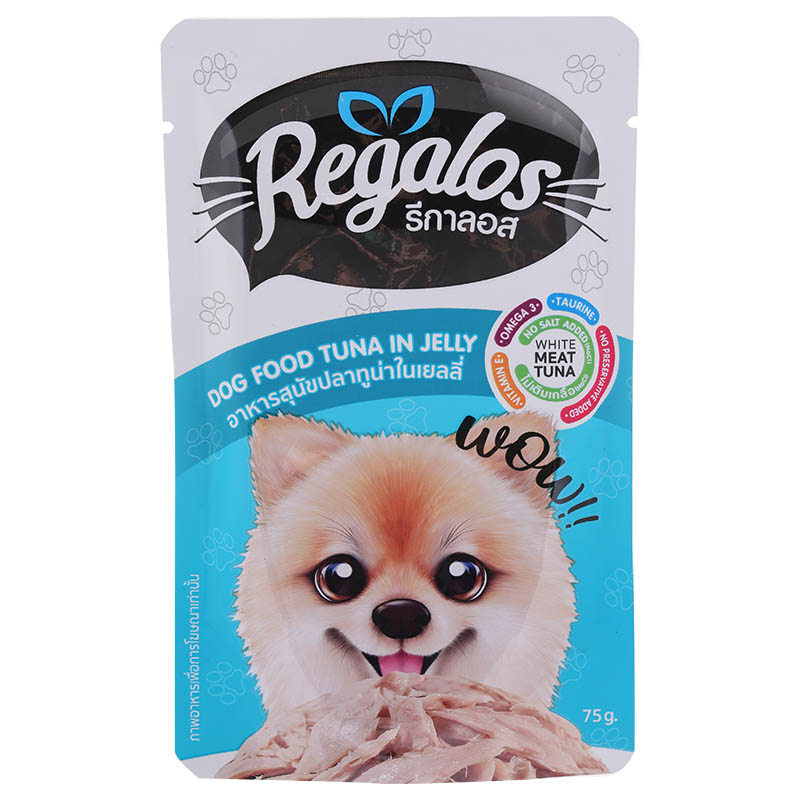 รีกาลอสอาหารสุนัขปลาทูน่าในเยลลี่ 75กรัม Regalos Dog Food Tuna In Jelly 75g. [หมายเลขบาร์โค้ด 885022