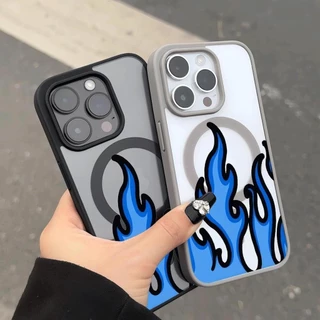 เปลวไฟสีฟ้าเรียบง่ายเย็นอินเทรนด์เคสโทรศัพท์โปร่งใสเข้ากันได้กับ iPhone 13Promax 15Pro 16 14 12Pro 11 ป้องกันสีเหลืองถึง