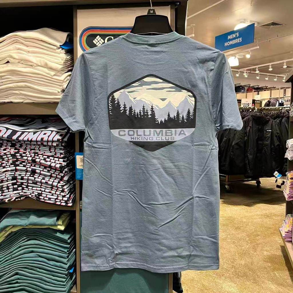 เสื้อยืดแขนสั้นผ้าฝ้ายพรีเมี่ยม ปริ้นท์ยอดภูเขา สไตล์ฟรีไซซ์ สำหรับทุกเพศ
