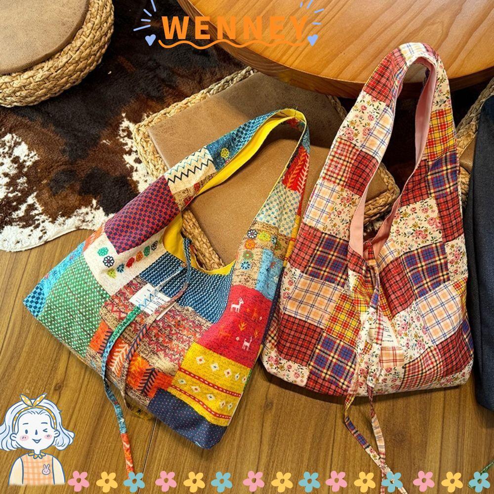 WEY Messenger Bag, Geometric Retro Bohemian Shoulder Bag, Large Capacity Canvas Tote Bag Women