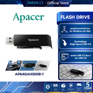 APACER Flash Drive (แฟลชไดร์ฟ) AH350 64GB USB 3.1 Gen 1 สีดํา Black (AP64GAH350B-1)