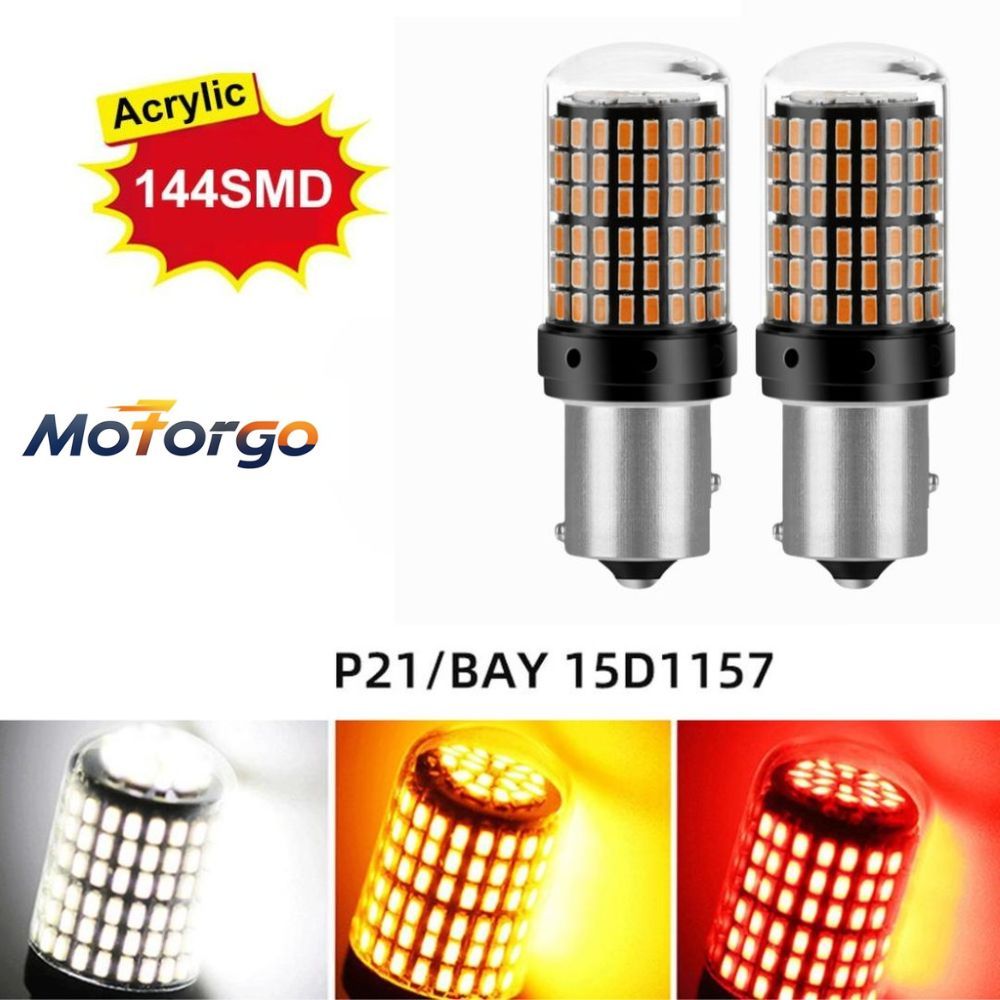 144SMD หลอดไฟ LED ความสว่างสูง P21/BAY15D 1157 – ไฟท้าย/ไฟเบรคมัลติฟังก์ชั่น 12V พร้อม 15° Offset Pi