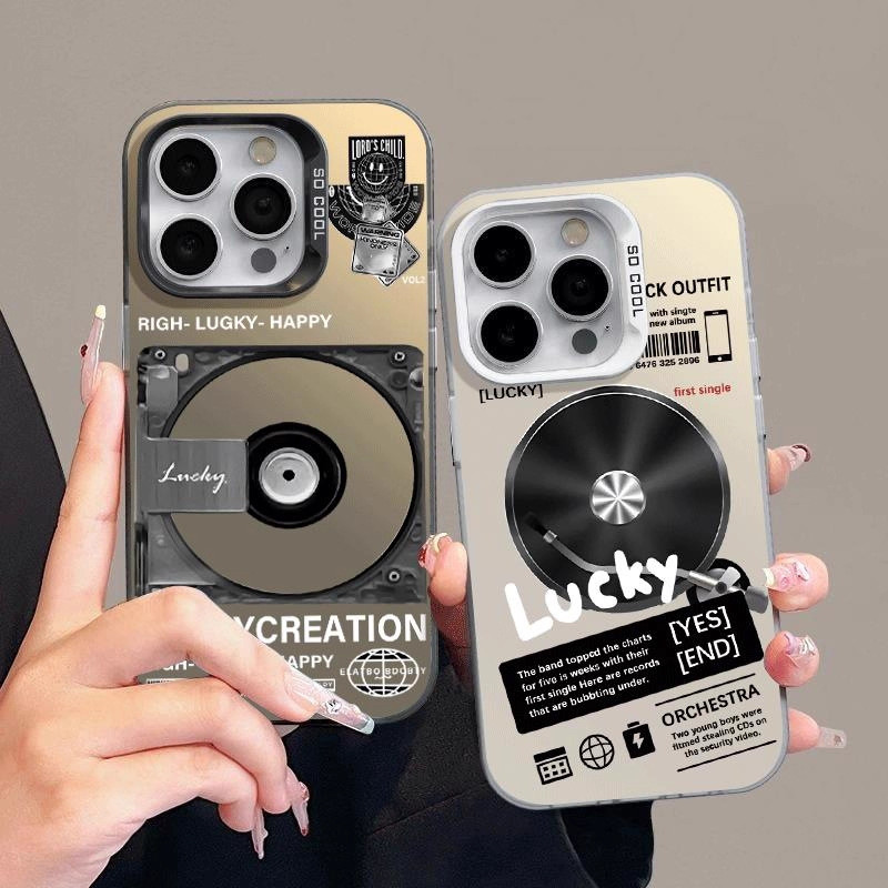 Retro D Records เหมาะสําหรับ Apple 17promax เคสโทรศัพท์ iPhone16 Radium 15pro สีสันเงิน 1426.3.11