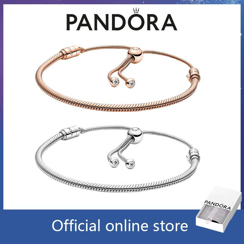 เครื่องประดับสร้อยคอเงินแท้ S925 ของแท้ 100% PANDORA Pandora Moments สร้อยข้อมือเลื่อนโซ่งู