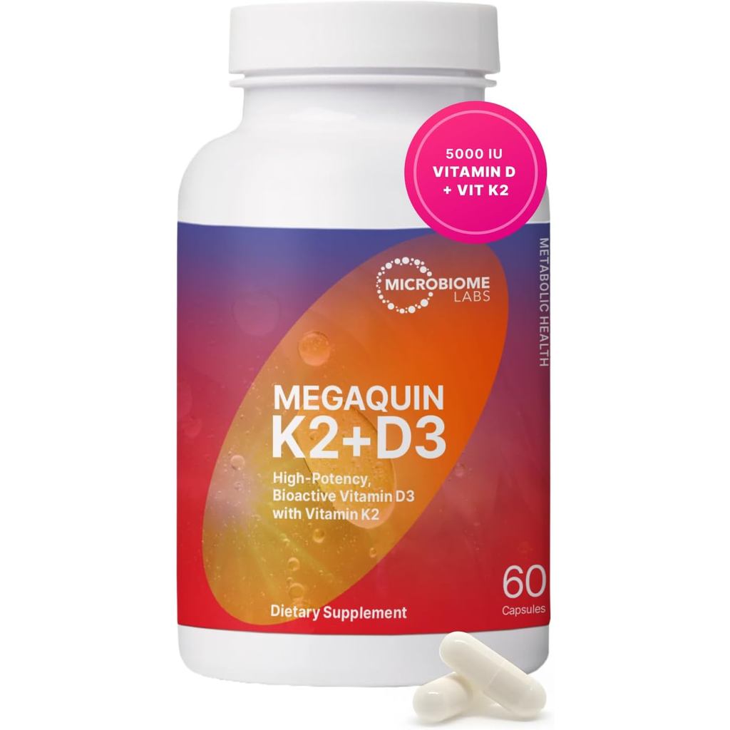 Microbiome Labs MegaQuin D3 + K2 - Vitamin D3 K2 plement - Bioactive & Biomailable - Vitamin D3 5000