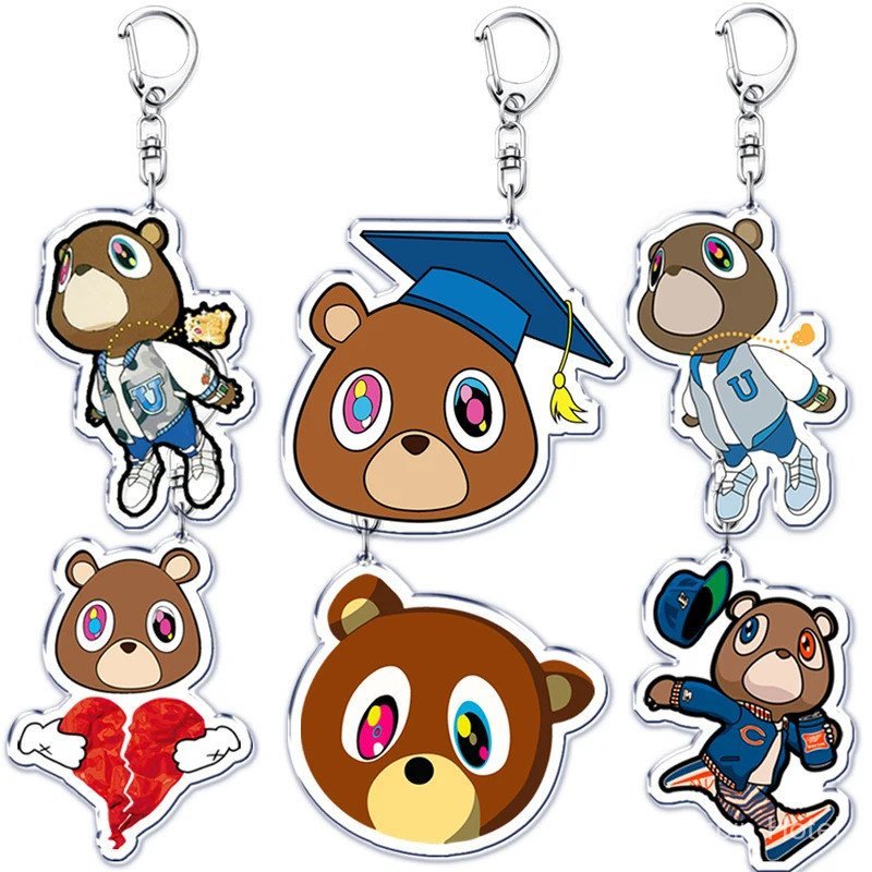 ยอดนิยม Rapper YE พวงกุญแจสําหรับอุปกรณ์เสริมกระเป๋าสําเร็จการศึกษา Kanye Dropout หมี Key Chain พวงก