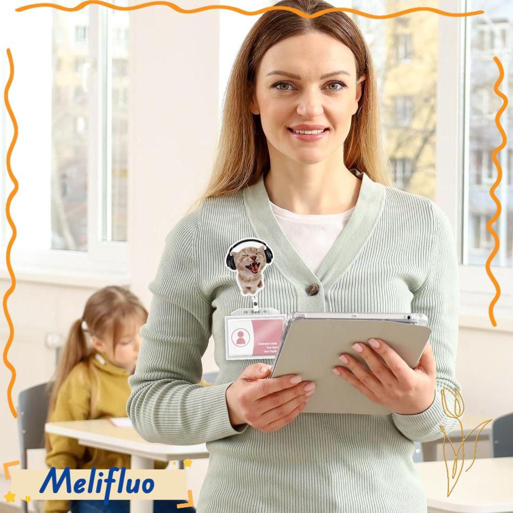 MELIFLUO พวงกุญแจแมว, อะคริลิคแบบยืดหดได้ Memes Badge Reels, Lanyard Cat Memes Series ป้ายชื่อผู้ถือ