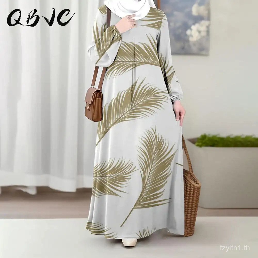 ใหม่สไตล์มุสลิม Abaya, Multi-color Botanical & Abstract Art All-Over พิมพ์หลวม Maxi Dress, สไตล์มินิมอล, เหมาะสําหรับ Commute ทุกวัน, หลายสี