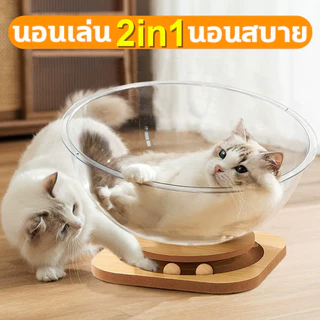 Mango ที่นอนแมว หมุนได้ บ้านแมว คอนโดแมว รังแมวแคปซูลอวกาศ หลุมอวกาศ ของเล่นแมว 2 in 1 จานเสียงไม้เนื้อแข็งอะคริลิค