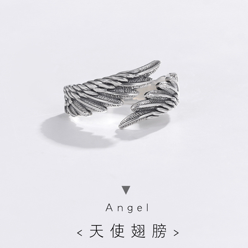 Angel Wings แหวนผู้ชายผู้หญิง ins Niche Design Unique Creative Lovers แหวนคู่ของขวัญวันวาเลนไทน์ N9D