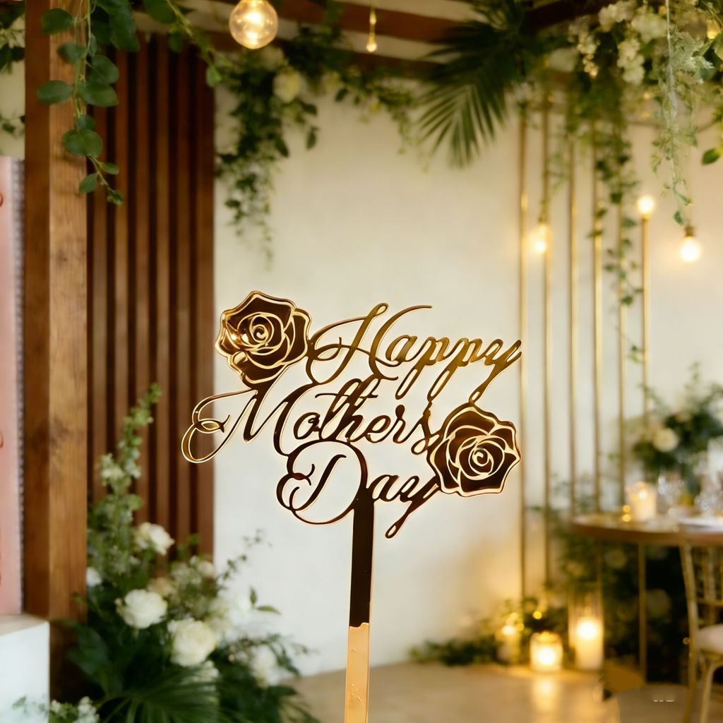 Marked Mothers Day อะคริลิค Toppers - "Happy Mothers Day" Multi-Pattern Cake Decor