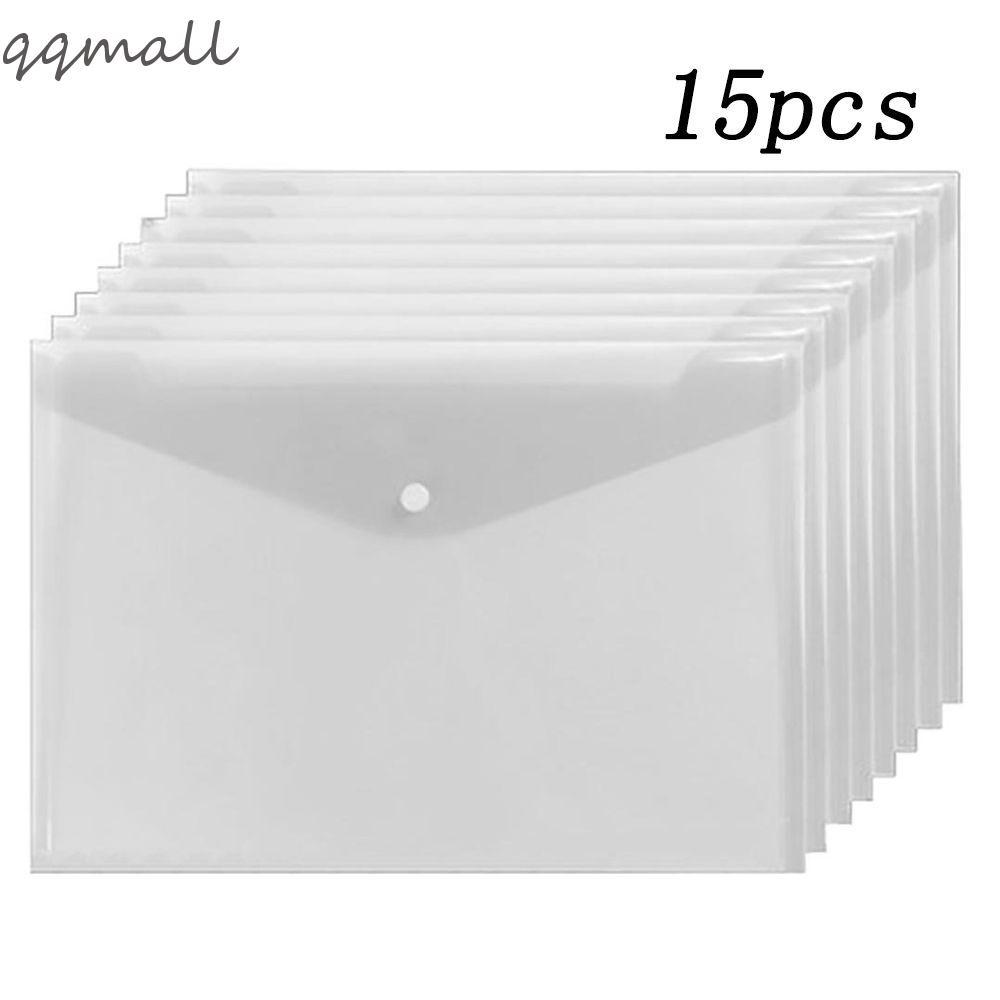 QQMALL Button File holder School Supplies Transparent File Bag Office A5/A4 Wallet Paper Storage Envelope Bag Folders A5/A4