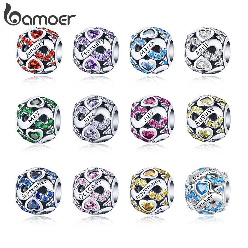 Bamoer จี้ลูกแก้ว Infinite คริสตัล Birthstone พร้อมอุปกรณ์ทำสร้อยข้อมือและสร้อยคอมือเอง เป็นของขวัญสำหรับผู้หญิง