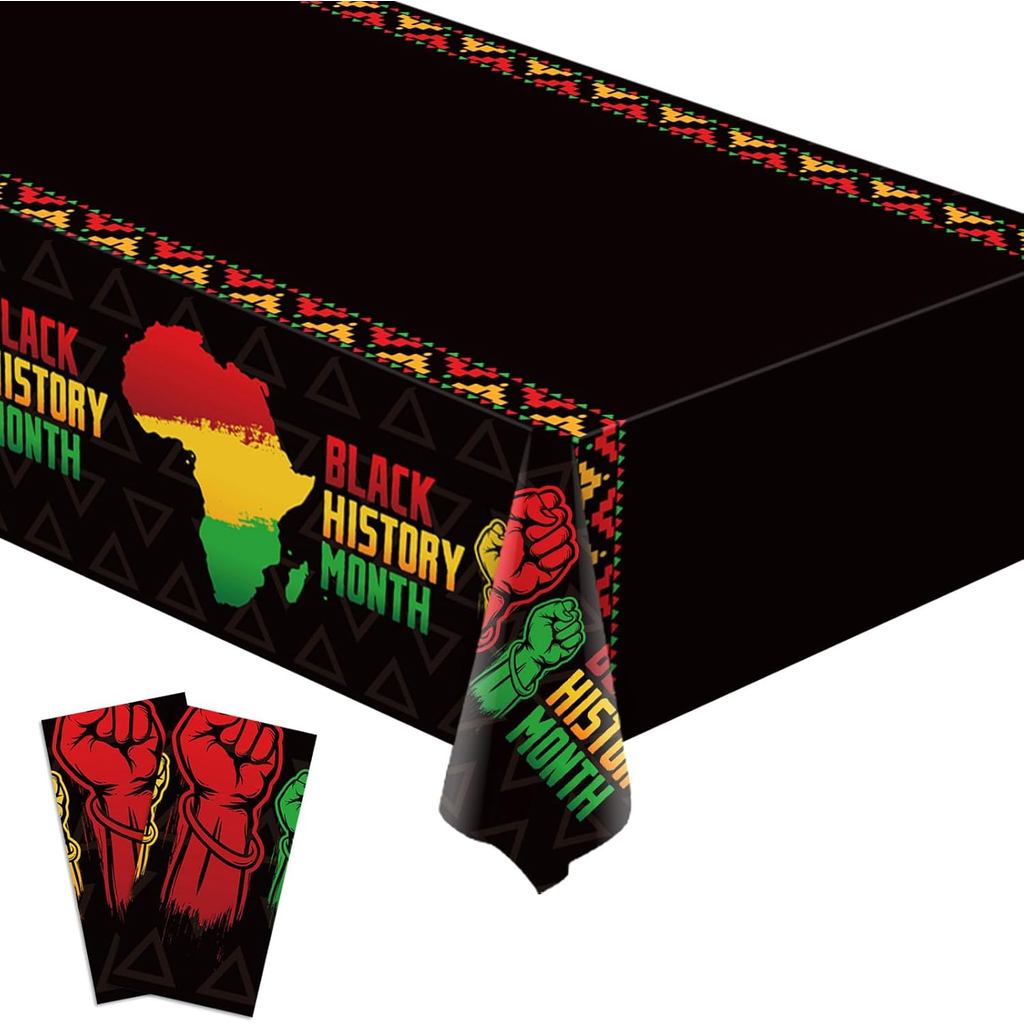 ประวัติสีดําเดือนผ้าปูโต๊ะแอฟริกันอเมริกันมรดกเทศกาลพรรคตกแต่งทิ้งพลาสติกตารางผ้ากันน้ําตารางปกปิกนิ