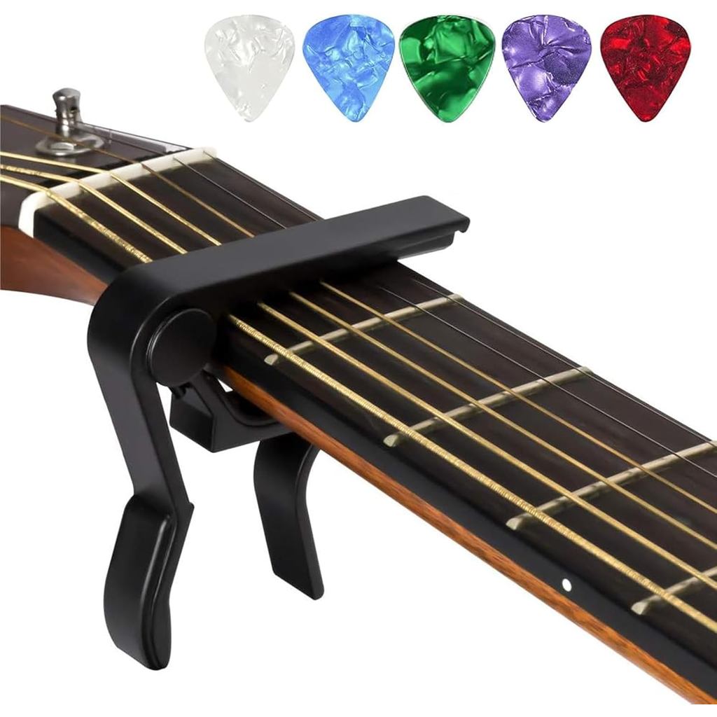 Capo,Guitar Capo สําหรับกีตาร์โปร่งและกีตาร์ไฟฟ้า 5 ข้อ (สีดํา)