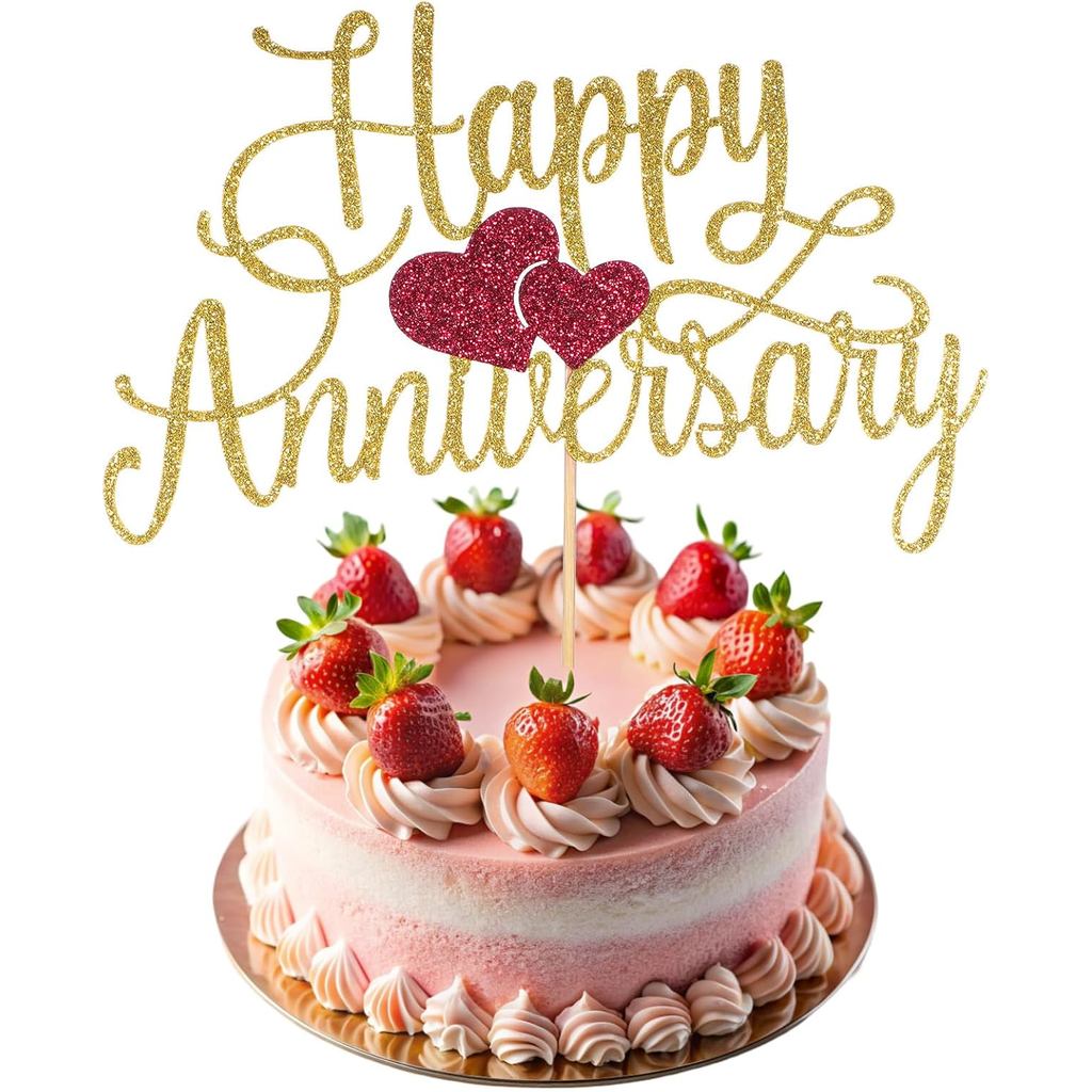 Glittery Happy Anniversary Cake Topper, Gold Glitter Fabulous Anniversary Cake Pick Cheers Anniversa