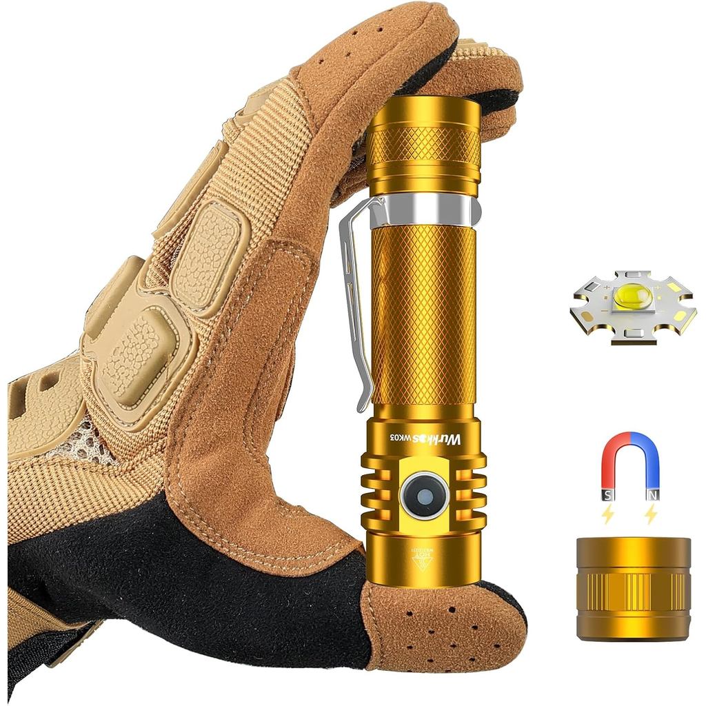 Wurkkos WK03 ไฟฉายมือถือชาร์จไฟได้, ความสว่าง 1200 ลูเมน 6 โหมด, LED CRI 519A, ทนต่อน้ํา IP68, อุปกร