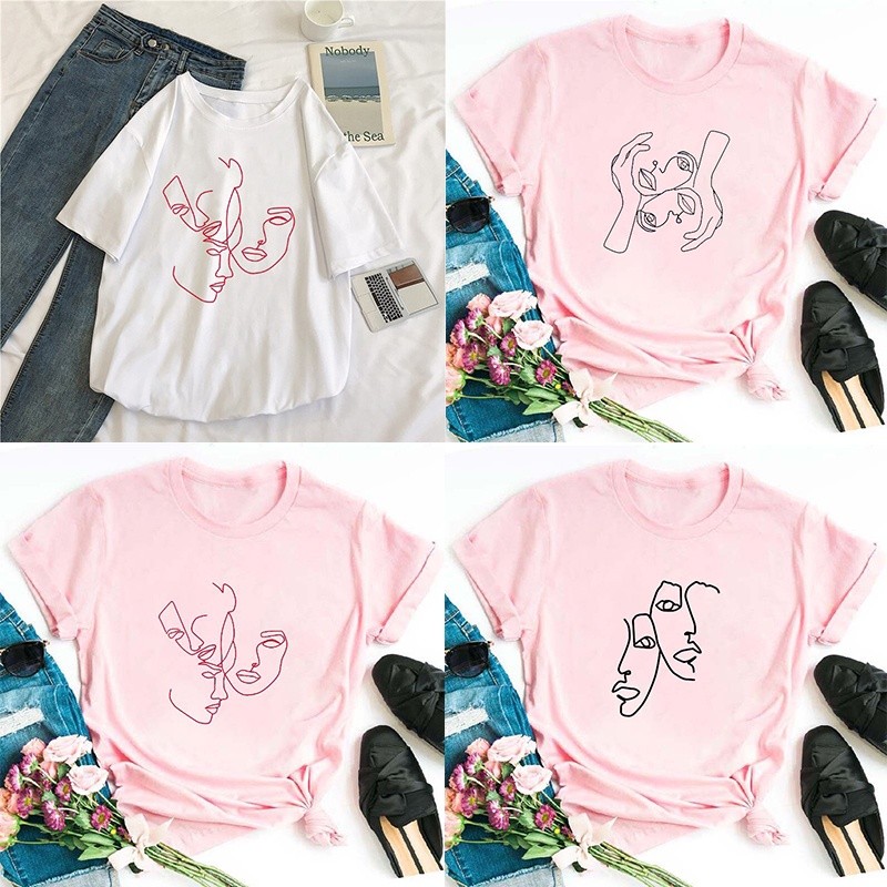 CODAbstract หญิงเกาหลี Ulzzang ฤดูร้อน Harajuku แขนสั้นแฟชั่น Tops Vintage หลวมสบายๆเสื้อยืดกราฟิก T