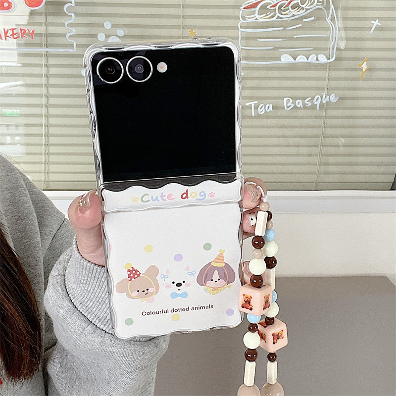 น่ารัก Polka Dot สุนัข Central Axis Wave ออกแบบสร้อยข้อมือเคสโทรศัพท์สําหรับ Samsung Galaxy Z Flip 7