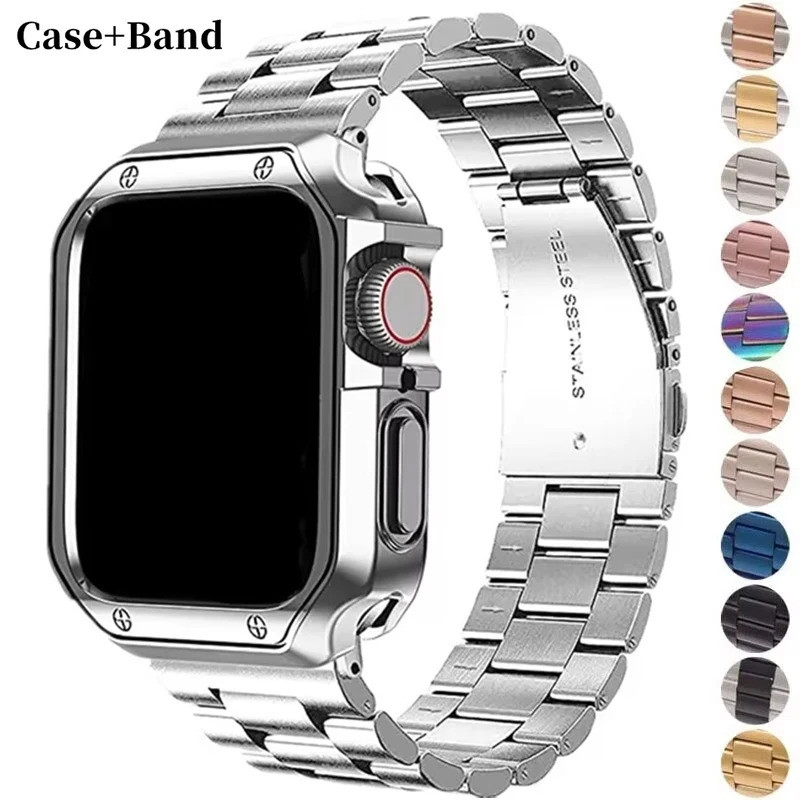 TPU Protector Case + สายโลหะสําหรับ Apple Watch Ultra Band 49 มม.44 มม.41 มม.40/38 สร้อยข้อมือสแตนเล
