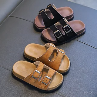 Local Fast Shipping รองเท้าแตะ BIRKENSTOCK เด็ก หนังนิ่ม มีเข็มขัด กันลื่นและสวมใส่ง่าย