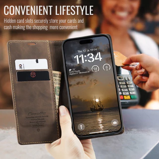 CaseMe หรูหราพลิกสีน้ําตาลเข้ม Frosted หนังสําหรับ iPhone 17 Pro Max 16 15 14 Plus 13 12 11 Pro Max Air กระเป๋าสตางค์ช่องใส่การ์ดสําหรับ Iphone X Xs Max Xr SE2 7 8 Plus Mini