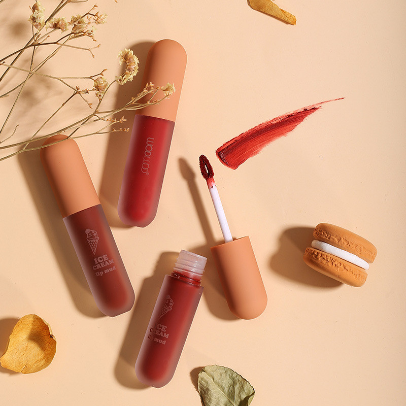 0I2A ไอศกรีม Velvet Air Lip Mud WODWOD กระจก Matte Lip Glaze ไม่ง่ายที่จะติดถ้วยไวท์เทนนิ่งราคาถูก L