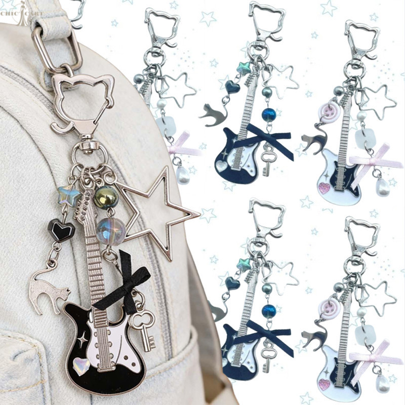 1/2 ชิ้น Y2K กีตาร์ Cat Key Chain - Charm จี้กระเป๋าเป้สะพายหลังพวงกุญแจคู่น่ารัก - ผู้หญิงโทรศัพท์มือถือ Lanyard Chain - แฟชั่น Rock Punk กระเป๋าพวงกุญแจอุปกรณ์เสริม