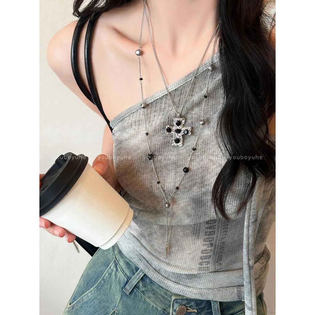 สร้อยข้อมือสีดําหวานเรียบง่ายเรียบง่าย 2k สร้อยคออินเทรนด์สําหรับผู้หญิง 2k สร้อยคอข้ามซ้อนหญิง Y202