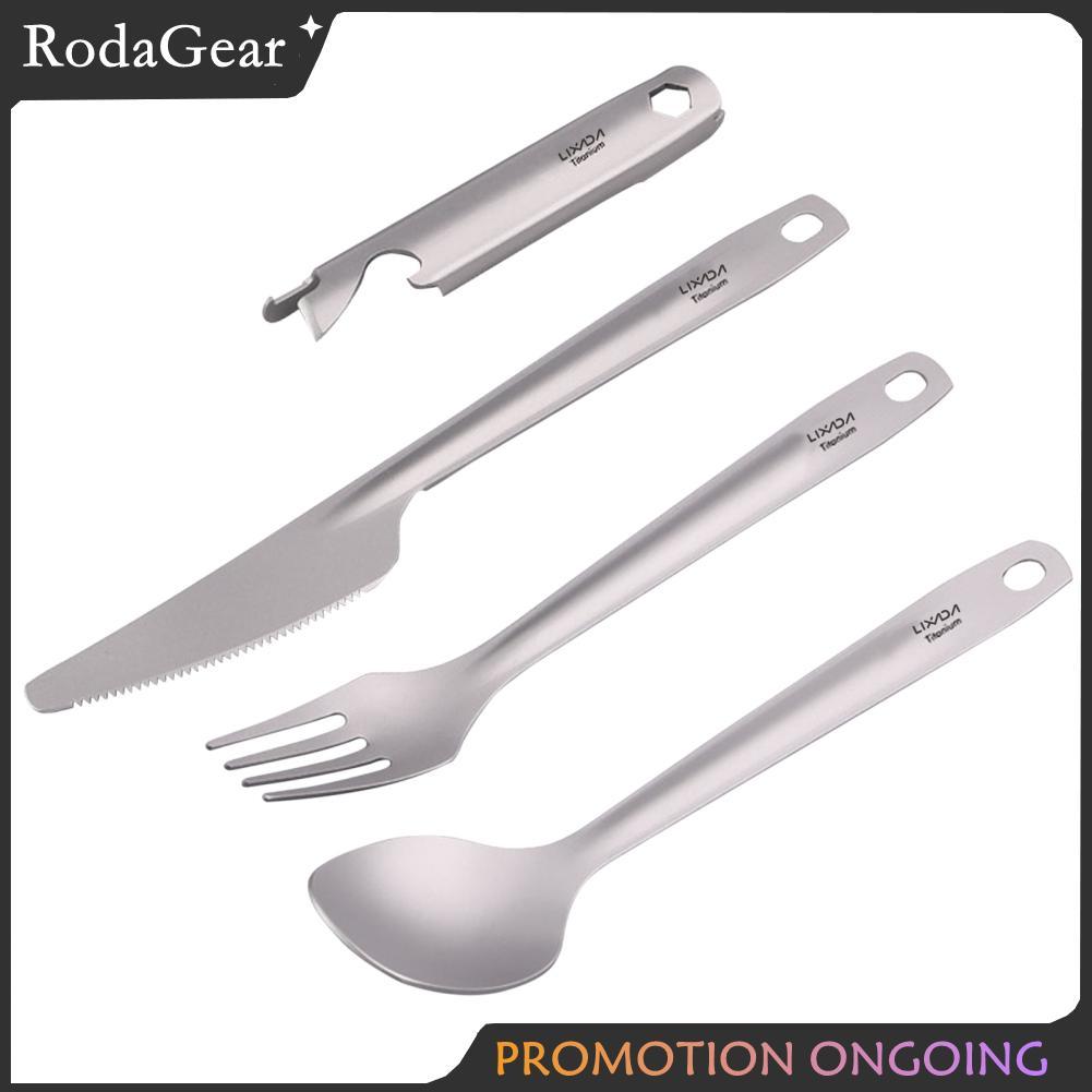 RodaGear Lixada 4-in-1 ไทเทเนียม Flatware ชุดช้อนส้อมน้ำหนักเบาช้อนส้อมเครื่องตัดพร้อมที่ใส่ของอเนกป