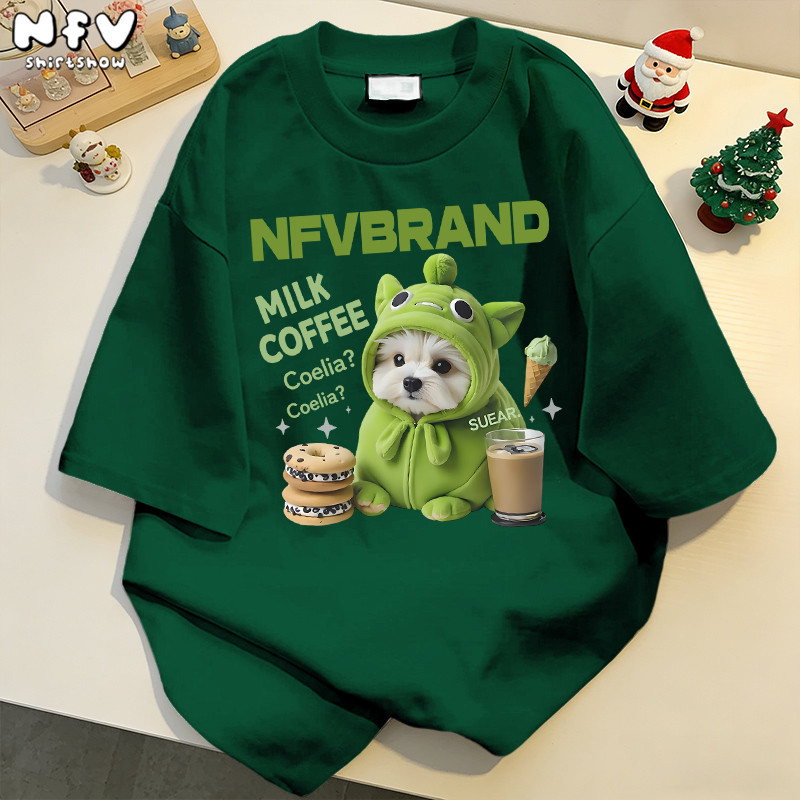NFV มาใหม่💗ลายพิมพ์ลูกสุนัข คอกลมแขนสั้น โอเวอร์ไซซ์ ผ้าฝ้าย100% สไตล์เกาหลี ใส่สบาย YG3196