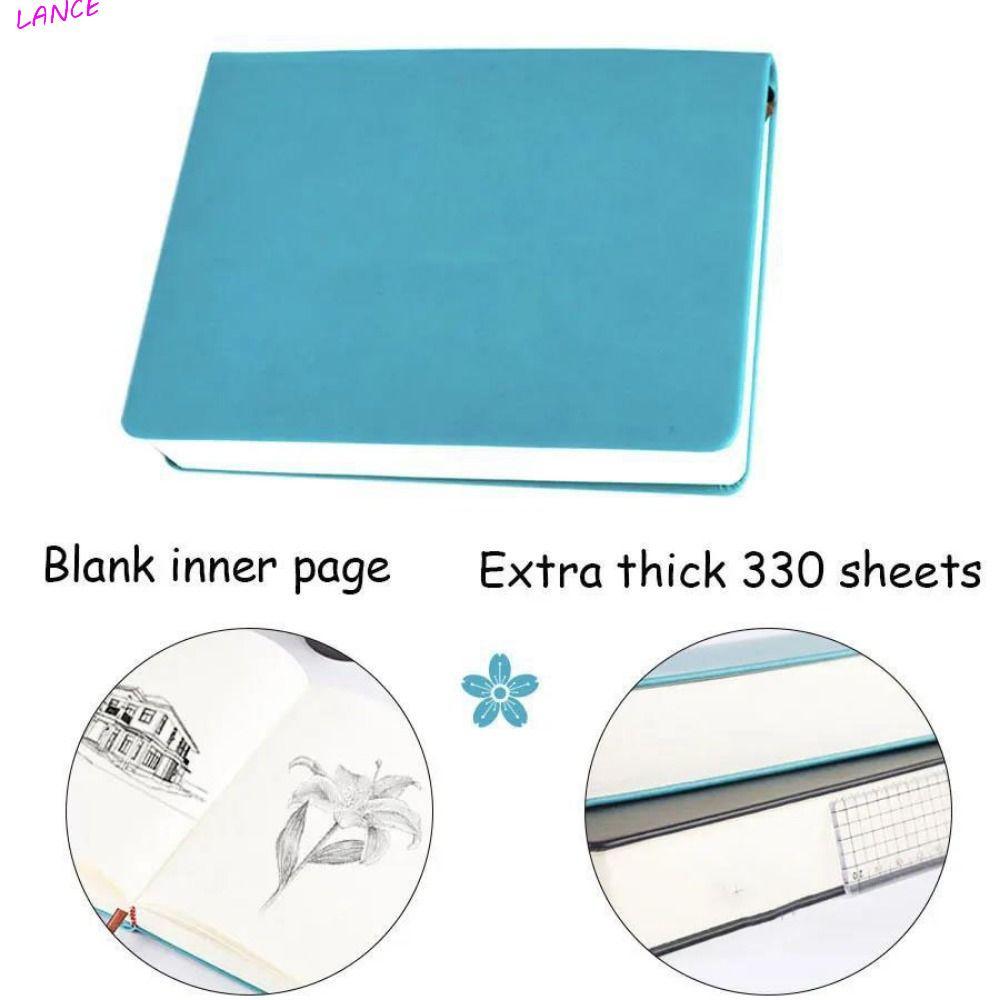 LANCE Sketchbook, A4/A5/A6 330 แผ่นเขียนเปล่า Notepad, โน๊ตบุ๊คสํานักงาน Super หนาหนัง PU ปกอ่อนเปล่