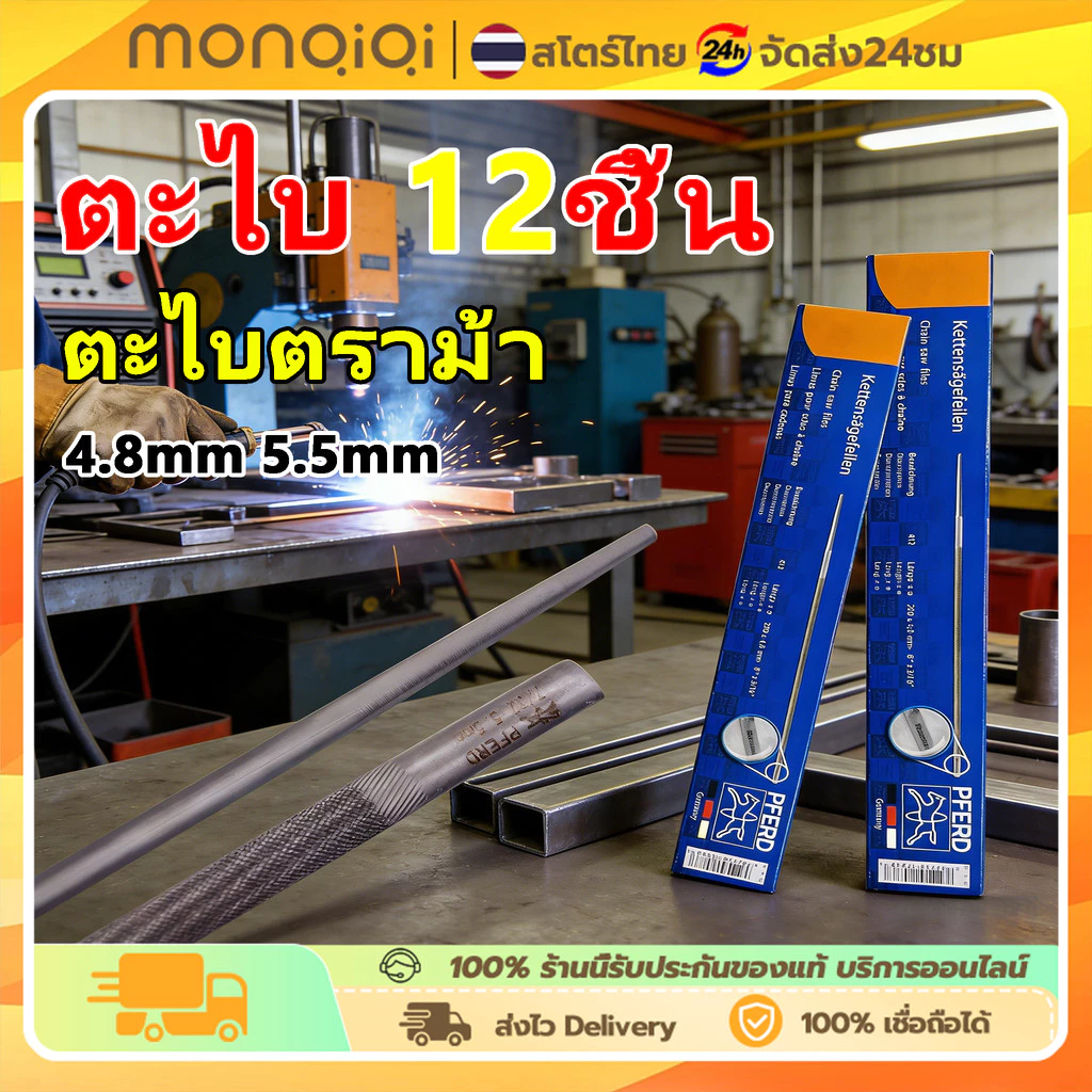 【12ชิ้น 1โหล】ตะไบเลื่อยโซ่ 5.5mm ตะไบตราม้า ยี่ห้อม้า PFERD ของแท้ ตะไบกลม ตะไบหางหนู ลับโซ่เลื่อยยนต์ คุณภาพสูง ขายยกกล