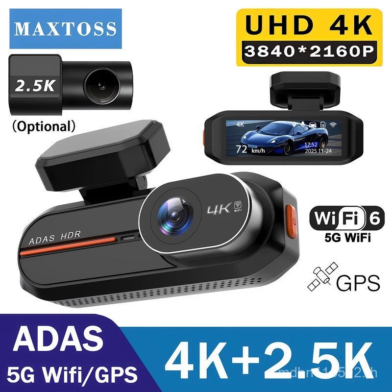 UHD 4K 3840*2160P Dash Cam ADAS WiFi GPS ด้านหน้า 4K ด้านหลัง 2.5K DVR Video Recorder 24H Night Visi