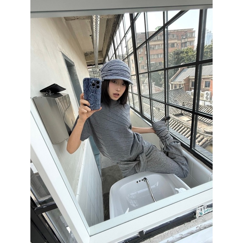 American Retro Loose-Line Sculpture Jacquard คอสั้นแขนเสื้อผู้ชายผู้หญิงฤดูร้อน Breathable All @