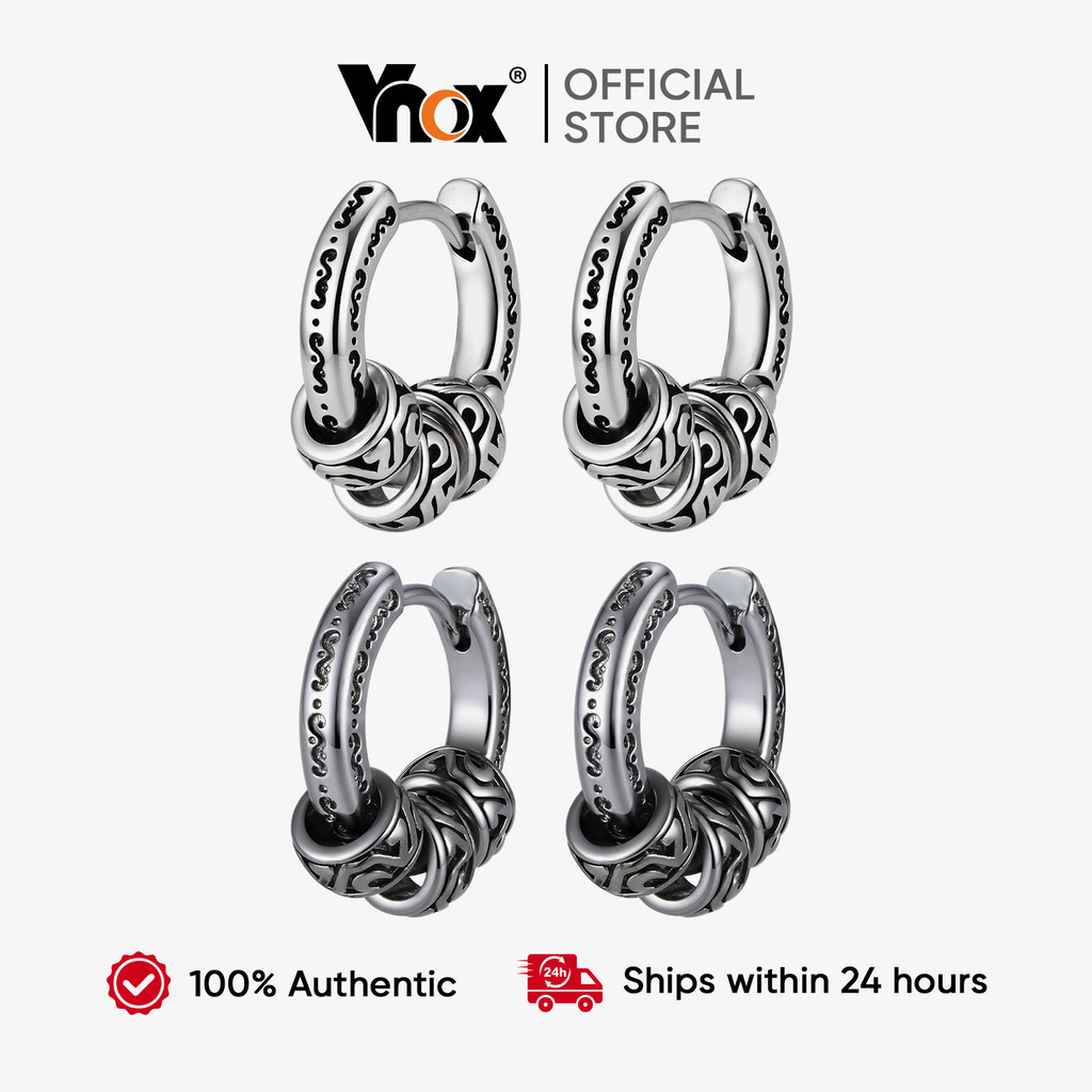Vnox ต่างหูลายหญ้าถังเรียบง่ายย้อนยุคสําหรับผู้ชายของขวัญส่วนบุคคลป้องกันภูมิแพ้
