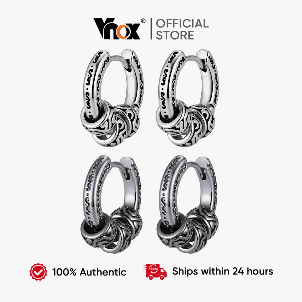 Vnox ต่างหูลายหญ้าถังเรียบง่ายย้อนยุคสําหรับผู้ชายของขวัญส่วนบุคคลป้องกันภูมิแพ้