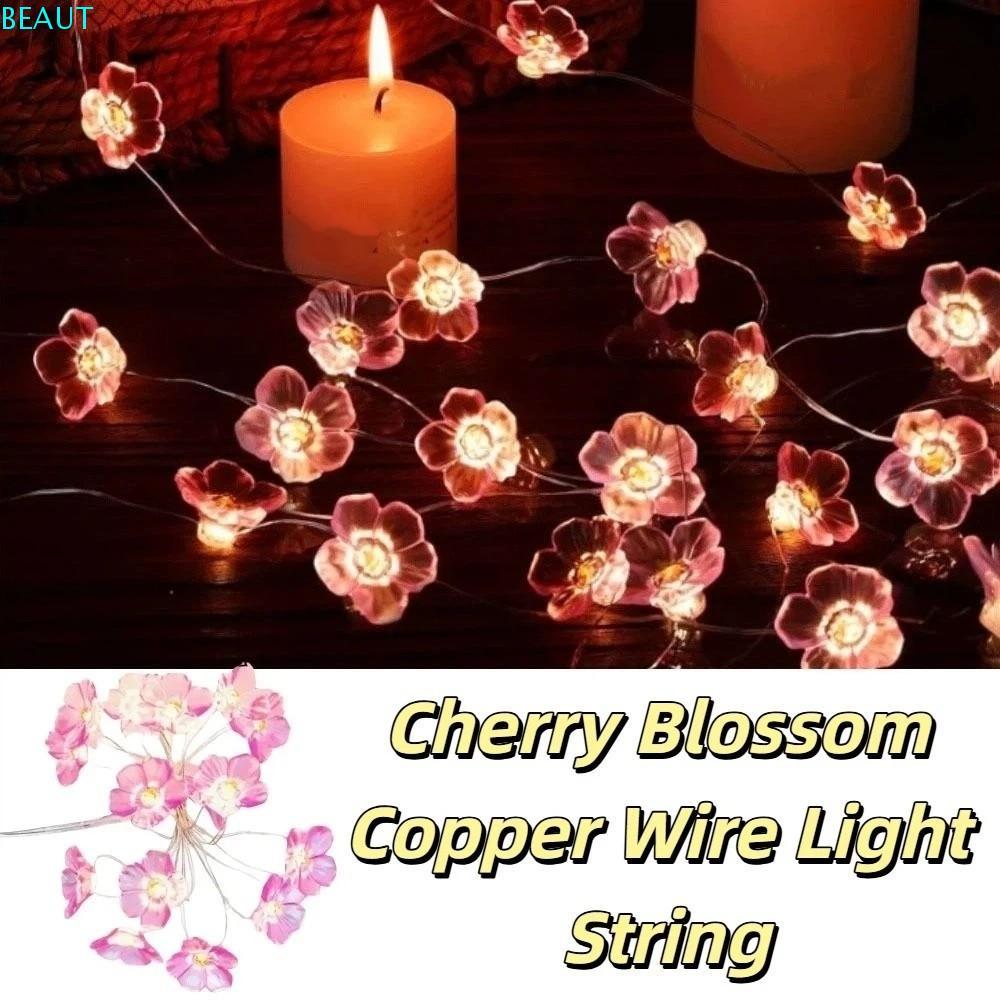 BEAUTE ไฟนางฟ้า Cherry Blossom กันน้ํา 20/10LEDS โคมไฟพวงมาลัยดอกไม้, ไฟนางฟ้า 1M/2M ตกแต่งดอกไม้คริ